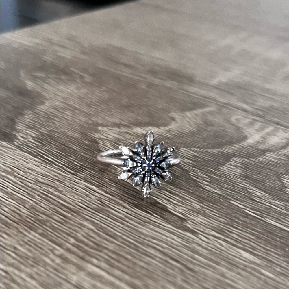 Pandora Silver Snowflake Blue Crystal Ring - Women Jewelry